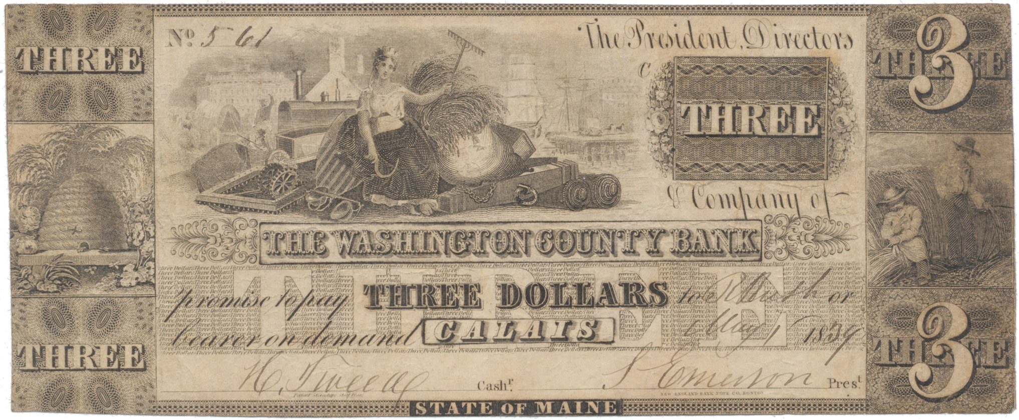 USA - Maine, 3 Dollar 1834