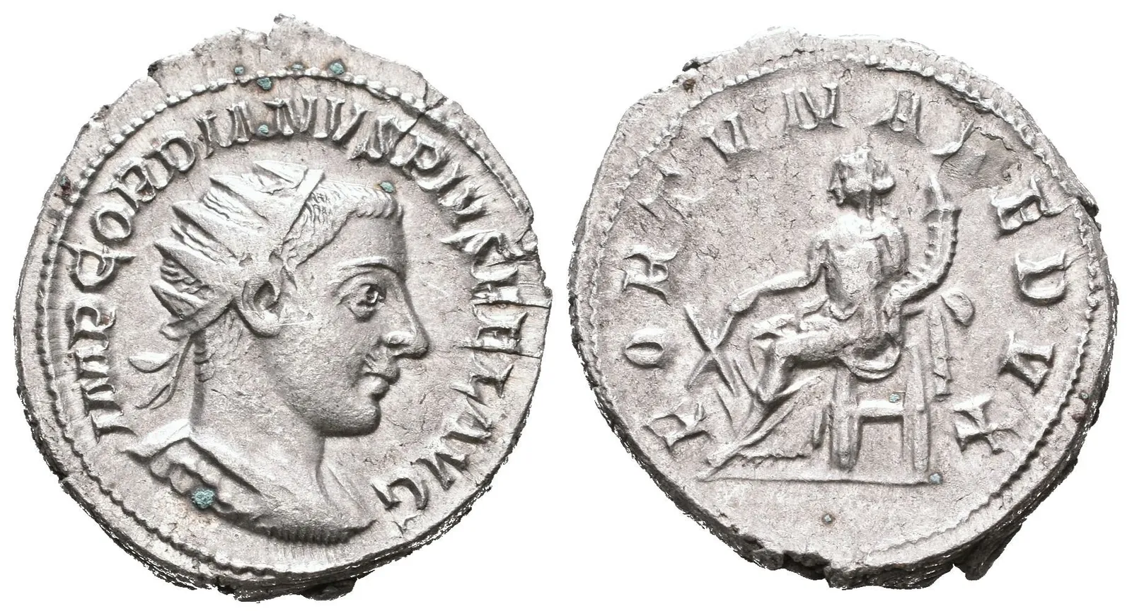 Antoninian, 243 - 244, Rv: FORTVNA REDVX, sedící Fortuna zleva drží kotvu a roh — 1