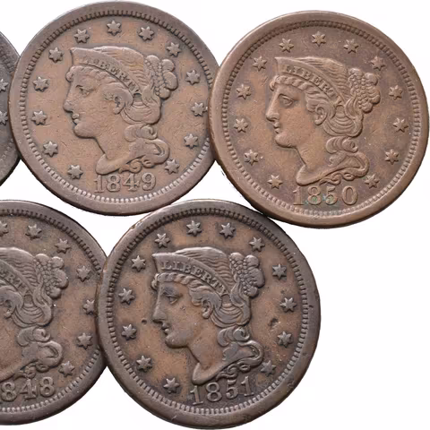 1 Cent 1848-1852, KM.67, patina, rysky, část v pěkné zachovalosti_5 ks