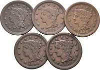1 Cent 1848-1852, KM.67, patina, rysky, část v pěkné zachovalosti_5 ks — 1