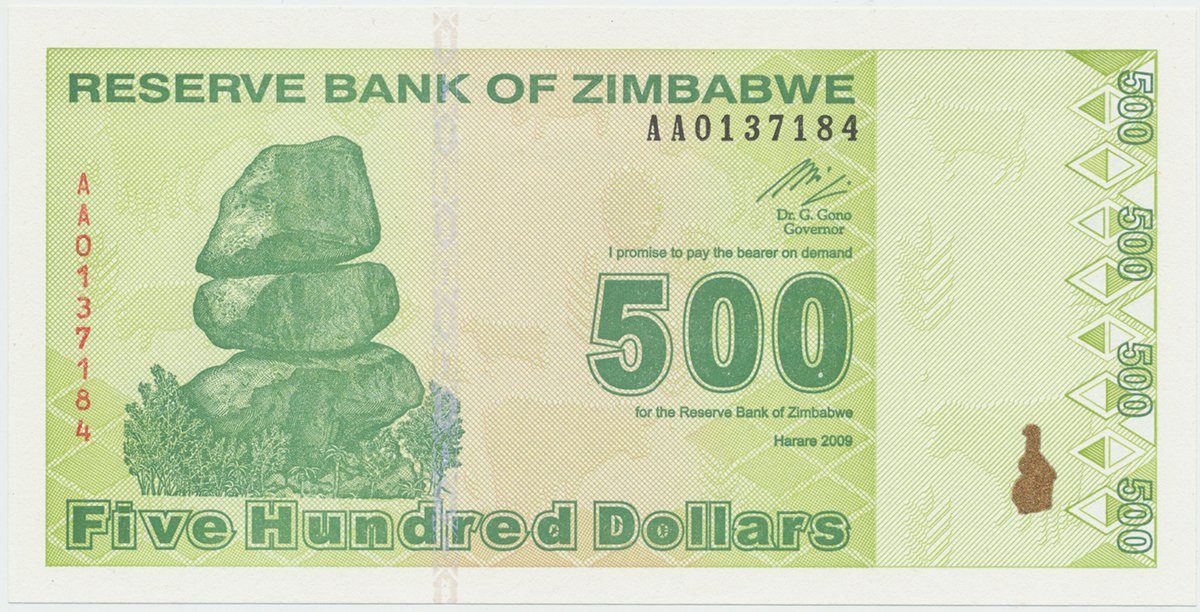Zimbabwe, 500 Dollars 2009, P.98