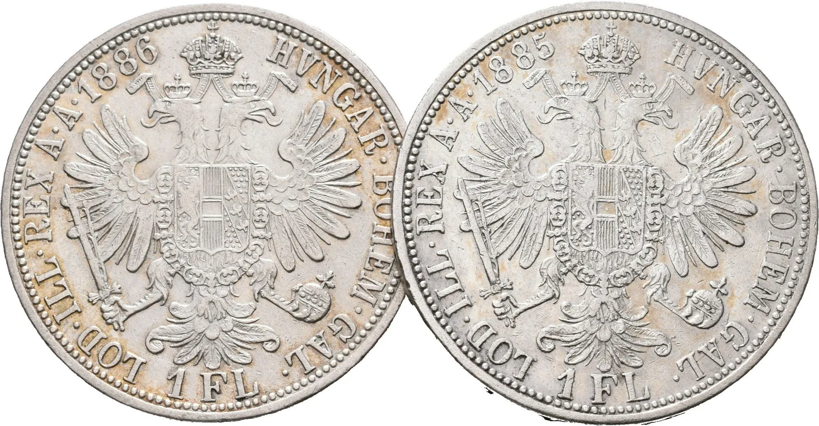 Zlatník 1885, 1886_, patina, rysky_2 ks — 1