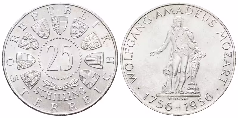 Rakousko, 25 Schilling 1956 - Mozart