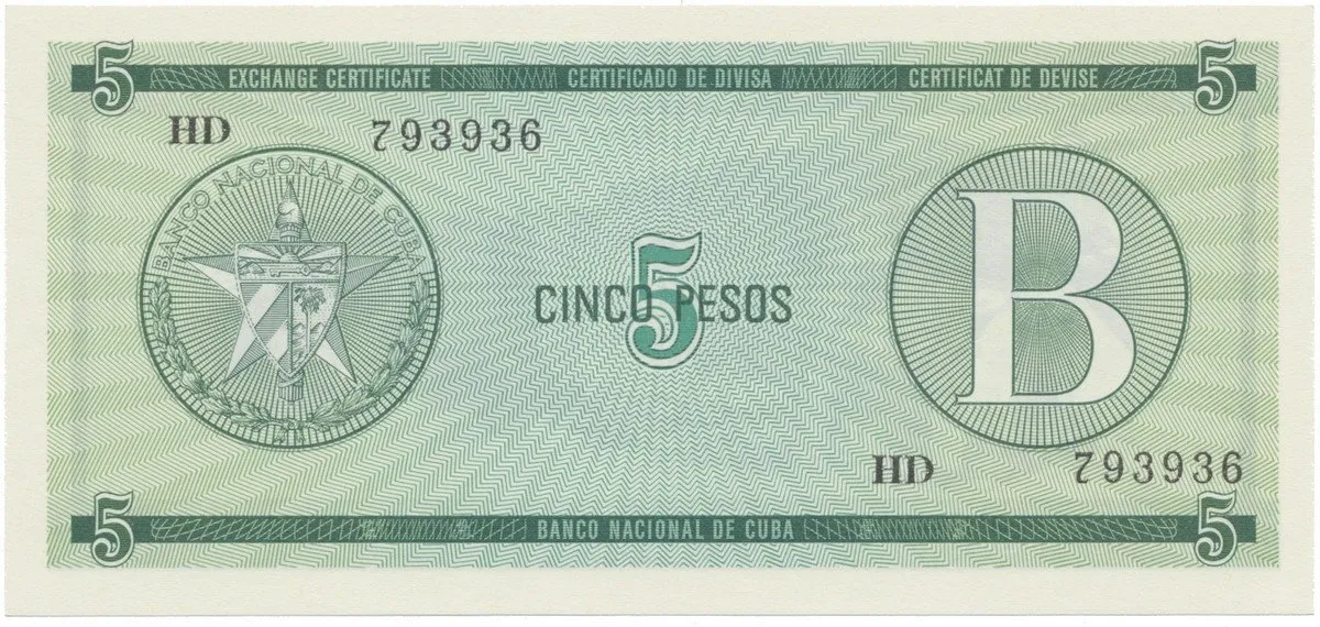 Kuba, 5 Pesos (1985), série B, P.FX7