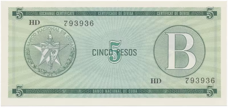 Kuba, 5 Pesos (1985), série B, P.FX7