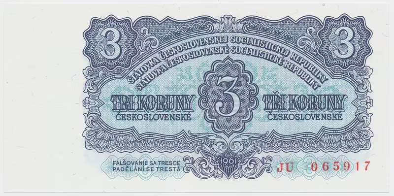 Československo, 3 Koruna 1961, série JU, Hej.98a