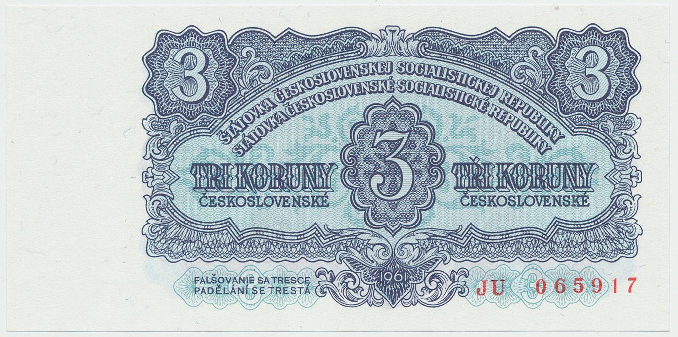 Československo, 3 Koruna 1961, série JU, Hej.98a