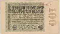 Německo, 100 Millionen Mark 1923, Hakensterne, Ro.106l
