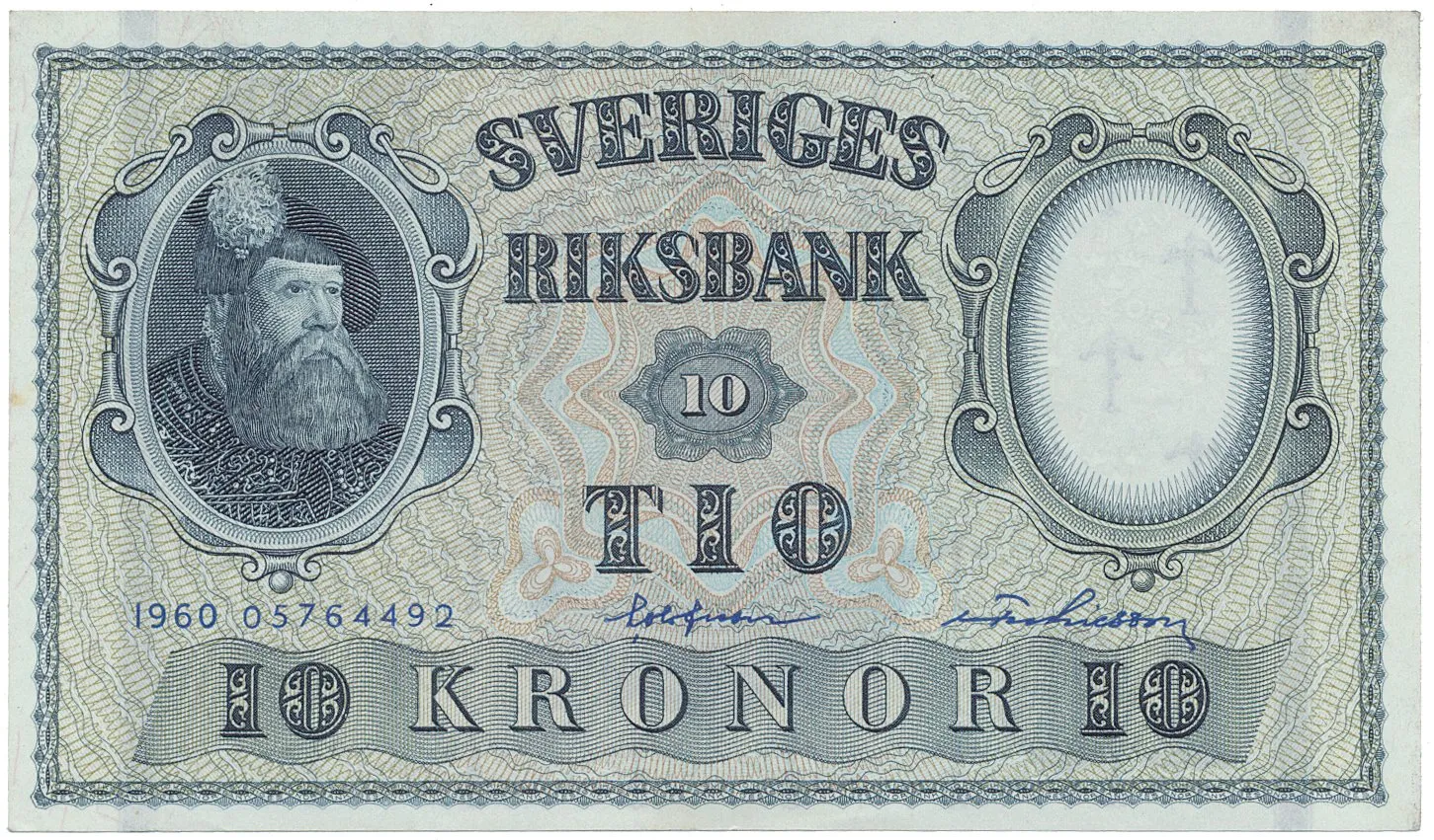 Švédsko, 10 Kronor 1960, modrý číslovač, P.43h