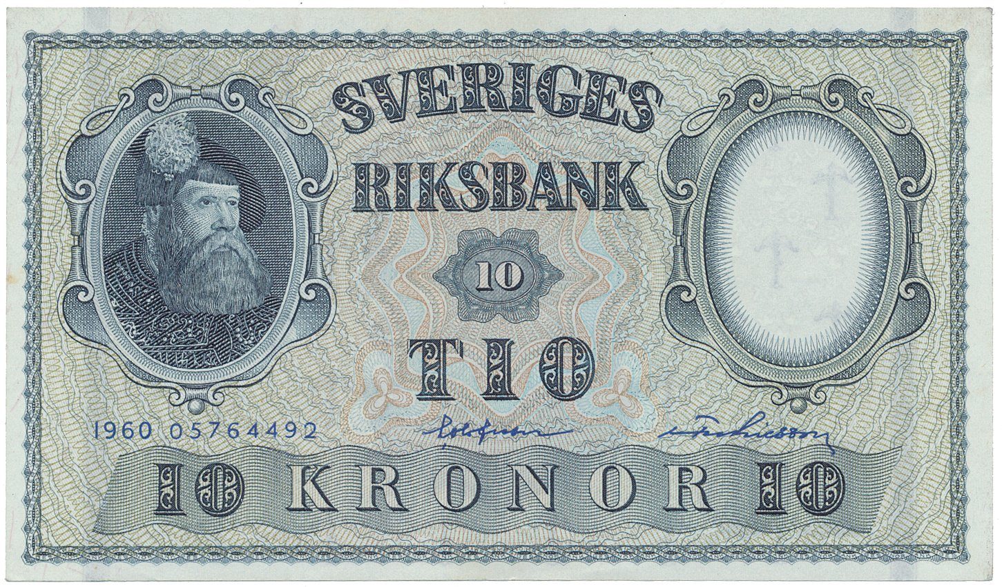 Švédsko, 10 Kronor 1960, modrý číslovač, P.43h