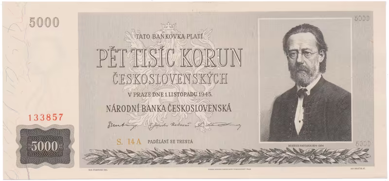 5000 Koruna 1945, perforace 3. m.d., Hej.80a