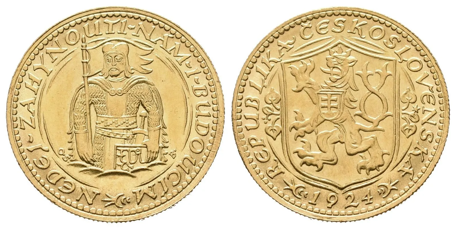 Dukát 1924 (raženo 32814 ks), krásná zachovalost, lesk, — 1