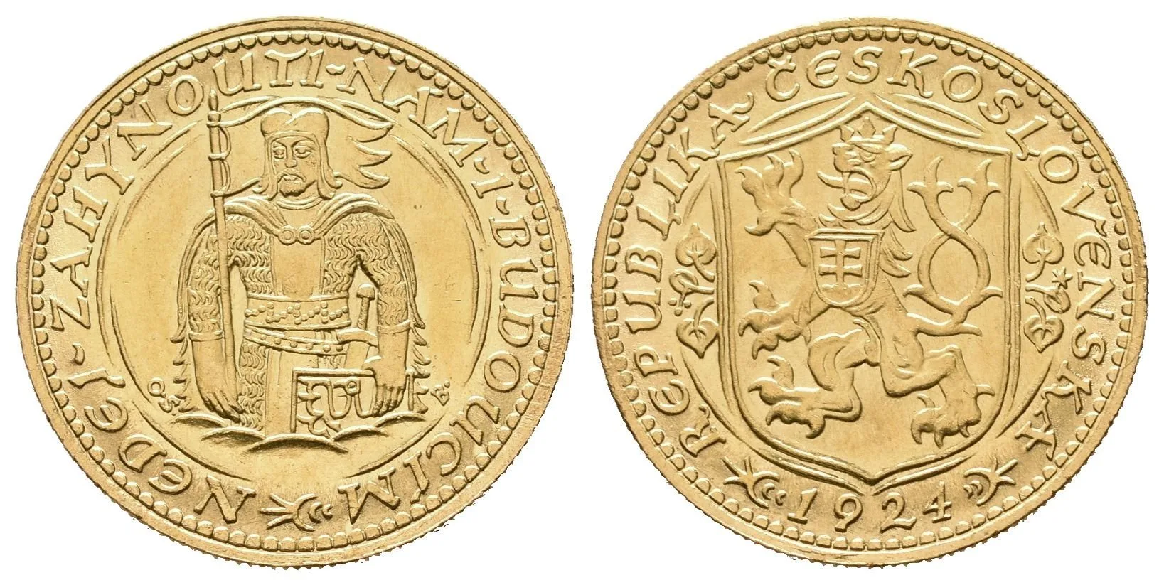 Dukát 1924 (raženo 32814 ks), krásná zachovalost, lesk, — 1