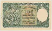 Československo, 100 Koruna 1940/1945, II. vydání, kolkovaná, série s 1 číslem, perf. 1x SPECIMEN nahoře, Hej.63a1.S1 - fotografie 2