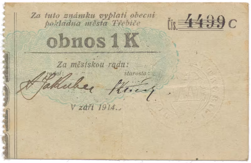Třebíč - město, 1 K září 1914, silnější K, HH.223.5.10i1