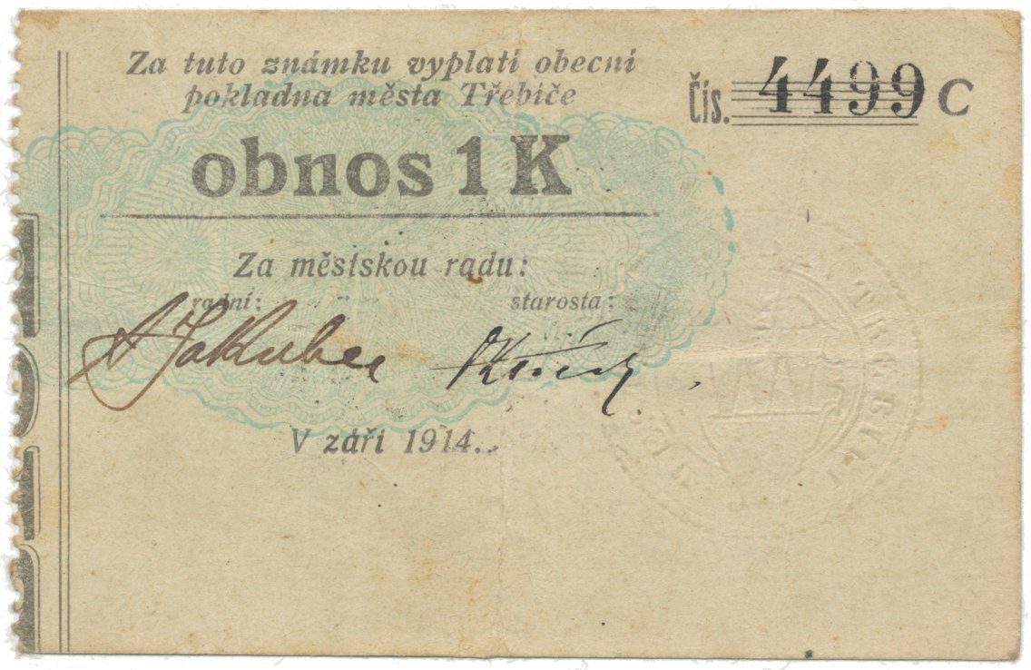 Třebíč - město, 1 K září 1914, silnější K, HH.223.5.10i1